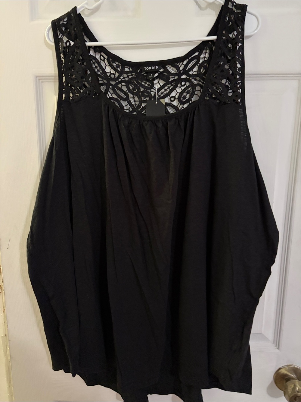 torrid Black Sleeveless Tank with Lace Yoke